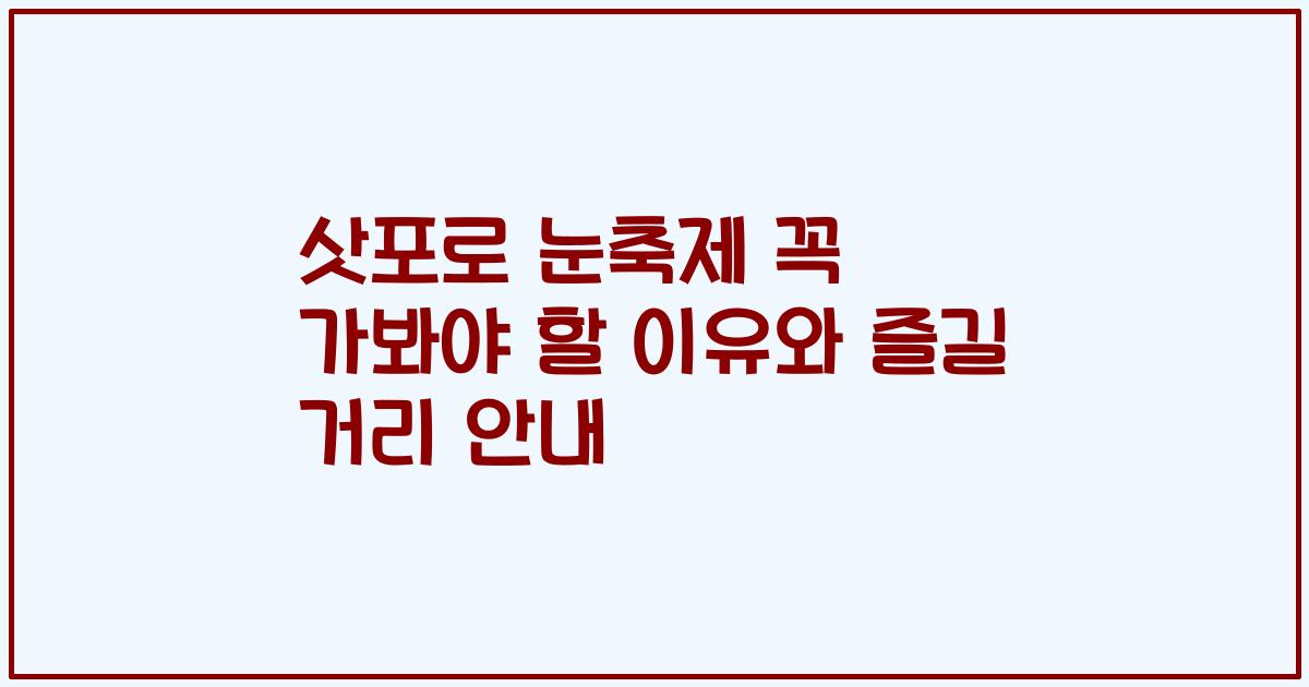 삿포로 눈축제 꼭 가봐야 할 이유와 즐길 거리 안내